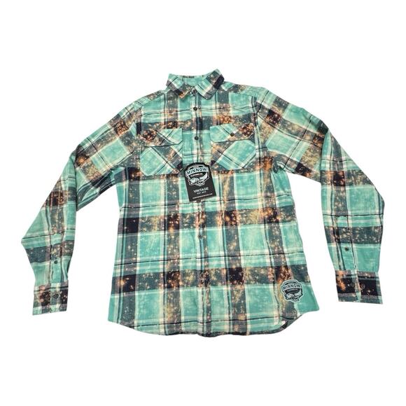 Angry Minnow Teal Plaid Soft Flannel Let's Drink Wine and Judge People Shirt S - Picture 1 of 6